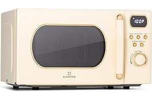 Klarstein Micro onde Grill, Four Micro-onde Gril Multifonction 800W, Fours Micro-ondes Design Vintage en Acier Inoxydable, Grand Intérieur 20L, Smart Microwave, Plaque Décongélation, Facile à Utiliser