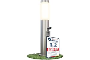 ‎LINOVUM linovum BOSEA-S Außenleuchte mit Steckdose & E27 Sockel - Energiesäule 50cm Edelstahl Außenbereich Stromsäule mit Licht IP44