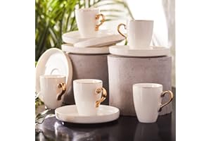 Karaca Pippo Espresso Kaffeeservice Fur 6 Personen, 6x Espressotasse und 6x Untertasse, Robuste Mokkatasse, Dicker Trinkrand, Espressotassen, Porzellan