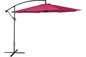 Happy Garden Parasol de Jardin déporté OAHU Rond 3m de diamètre Fuchsia avec manivelle. Parasol déporté inclinable et Rabattable.