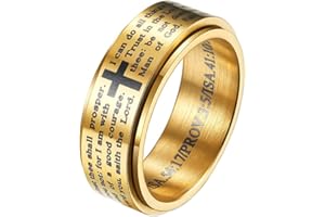 HIJONES Herren Edelstahl BibelVers Lords Prayer Kreuz Gott Ring 3 Farben drehbar Schwarz/Gold/Silber