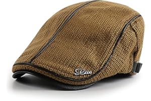 Elwow Men's Autumn Winter Spring PU Leather Front Cotton Kint Driving Flat Cap Duckbill Ivy Irish Cap Newsboy Cabbie Scally Beret Cap Hat with Weave Decorate