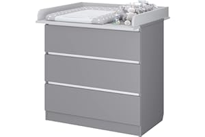 Wickeltisch Wickelkommode Wickelregal Simple Serie in Grau. Kommode mit abnehmbarem Wickelaufsatz von Polini Home