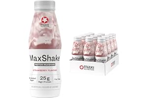 MaxiNutrition MaxShake Protein Milkshake Strawberry, 12 x 330 ml, Creamy Protein Shake for Travel, 25 g Protein, Low Fat and Low Carb, Lactose-Free, No Artificial Flavours