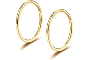 LANTINE Gold Hinged 20g 18g 16g Nose Rings Hoops 6mm 8mm 10mm 12mm 14mm 16mm Septum Ring Clicker Cartilage Helix Hoop Earrings