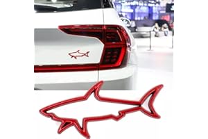WOO LANDO 3D Autoaufkleber Haifisch aus Metall - wetterfester Sticker in Chrome Optik - Emblem für Auto und Motorrad (rot)