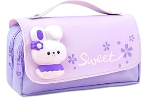 UieaMsio Trousse à crayons, grande capacité, avec plusieurs compartiments, pour garçons et filles, pour l'école et le bureau, pourpre, Cute