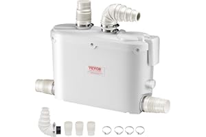 VEVOR Pompa Maceratrice per WC Fognario, 500 W, Portata 110 LPM, Prevalenza 8 m, con 4 Ingressi per l'Acqua, Macchina per Smaltimento delle Acque Reflue per Cucina, Seminterrato, Doccia
