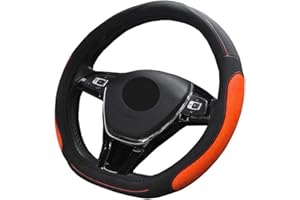 HONCENMAX D Type Steering Wheel Cover - Flat Bottom Car Steering Wheel Protector for Men Women D Cut Shaped Diameter 38cm(15") PU Leather Orange