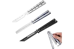 MEGYAD Butterfly Trainer 3 unidades: navaja mariposa para practicar hoja desafilada peine de ejercicios de acero inoxidable para cuchillos de entrenamiento principiantes trucos (plata + negro + azul)