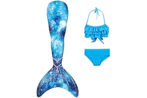 DNFUN Coda di Sirena con Bikini per Bambina,3pz, No Pinna,Costumi da Bagno Sirena