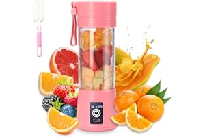 DOUBLECARE Przenośny blender, osobista wyciskarka do soku, ręczny mikser do owoców o pojemności 380 ml, ładowany przez USB, z 6 ostrzami Power Blender, podróżny, do smoothie i koktajli, różowy