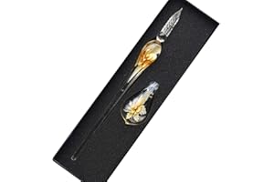 Sipliv fait à la main en verre de cristal intarsia dip stylo plume kit calligraphie vintage signatures stylo avec un porte-stylo pour cadeau de noël anniversaire, jaune