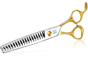 JASON 7.5" 18 Teeth Chunker Shears for Dogs Cats Grooming Texturizing Blending Thinning Scissor Pets Trimming Kit Sharp Gold Shear for Right Handed Groomers
