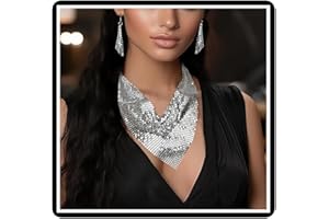 Dishowme Ensemble de 3 colliers et boucles d'oreilles triangulaires à paillettes pour femme, bal masqué, banquet, fête