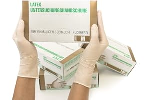 SF MEDICAL PRODUCTS GMBH Guants en latex, Boîte de 100 pièces (M, Blancs), Gants d'examen jetables, sans poudre, médicaux, articles sanitaires pour le nettoyage des cuisines, la préparation des aliments, à usage unique, non s