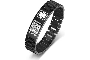 Theluckytag Collar de alerta médica para hombres y mujeres, collar médico de 19 pulgadas grabado con código QR, collar de identificación médica, más espacio personalizado en línea información médica