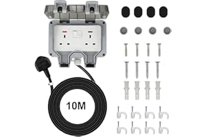 Bkiyougo Double Socket, outdoor sockets waterproof IP66 with 10M Extension Lead, Weatherproof Outdoor Plug Sockets, Exterior Wall Garden, 2 Gang Storm Switched Socket Outside Power Socket