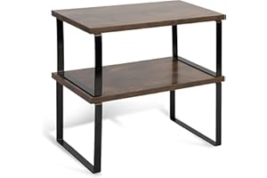 HEFTMAN Organizador de armario de cocina, juego de 2 estantes de madera y metal para armarios que ahorran espacio, organizador apilable para encimera, despensa, estante para especias con capacidad