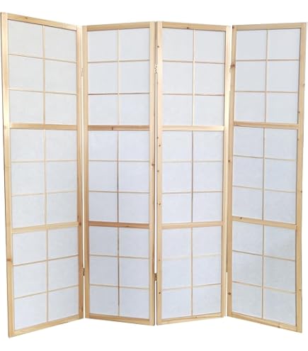 PEGANE Paravent Japonais 4 Pans Bois Et Bambou Marron - Séparateur De Pièce Élégant
