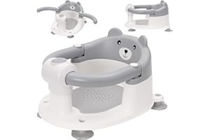 NUKDEY Seggiolino da Bagno per Bambini 6-24 Mesi, Sedia Doccia Bambini con 4 Ventose Forti, Schienale Ergonomico e Barra di Sicurezza Apribile, Sicuro e Antiscivolo, Regalo per Neonati e Neomamme(Grigio)