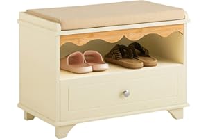SoBuy FSR123-MI, Hallway Storage Bench Shoe Bench Shoe Rack Shoe Cabinet with Drawer and Seat Cushion, Cream