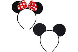 Navoys Black Mickey and Minnie Mouse Ears Headband - Cartoon Mouse Ears with Polka Dot Bow, Fancy Dress, One Size, for Children and Adults, Mickey and Minnie Headband Accessories