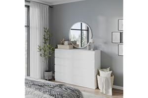 URBNLIVING Modern White Wooden Chest with 8 Drawers for Bedroom or Office Storage Versatile Bedside Table and Stylish Cabinet for Organizing Clothes Accessories Work Place Supplies and Personal Items