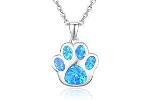 KINGWHYTE Hund Pfote drucken Halskette für Frauen 925 Sterling Silber Opal Hund Anhänger Haustier Halskette Opal Schmuck für Frauen Damen Mama Tochter