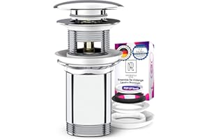 M. ROSENFELD HOME Bouchon de Bonde Lavabo Salle de Bain Clic Clac avec Trop-plein - Bouchon de Lavabo Universel de Vidange Chromé avec 4 Joints en Laiton de Rechange pour Bonde de Lavabo