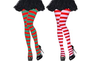 YIAJIA Elf Tights Women - 2 Pairs Christmas Striped Tights, Red Green and Red White Two Toned Elf Costume for Kid Women Girl Santas Xmas Christmas Cosplay