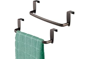 mDesign Tea Towel Holder – Set of 2 – Over Door Towel Rail with No Drilling Required – Kitchen Towel Holder – Ideal for Kitchens & Bathrooms – 25.0 cm x 6.4 cm x 6.4 cm – Bronze