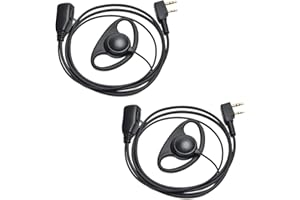 UAYESOK Oreillette Talkie Walkie Casque Ecouteur en Forme de D 2 Broches avec Micro PTT pour Radio Baofeng UV-5R UV-82 UV888S GT3TP Kenwood TK-2107 TK-3107 Retevis RT24 Kit Radio (Paquet de 2)