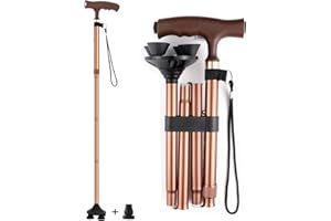 Wsobue Bastoni da Passeggio, Bastone da Passeggio Pieghevole Canna da Uomo Donna, Canna Portatile con Manico a T Base Leggera Regolabile, Base Antiscivolo