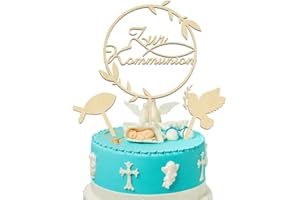 JOJOR Cake Topper Kommunion, Holz Tortendeko Zur Kommunion, Taufe Fische Konfirmation Torten Topper, Erstkommunion Kuchen Deko Tortendeko Party für Junge Mädchen