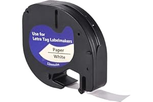 Leyf 1 taśma do etykiet, kompatybilna z Dymo 91200, 12 mm x 4 mm taśma do zapisywania Dymo LetraTag LT-100H, LT-100H Plus, LT-100T, LT-100T Plus, 2000, QX50, XM, XR, wodoszczelna, czarna na białym