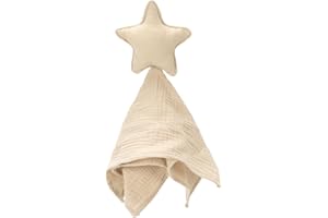 ZIGJOY Couverture de sécurité pour bébé Mousseline de Coton Nouveau-né Consolateur Doudou bébé pour Filles garçons Unisexe Grand Cadeau pour Tout-Petits Enfants Étoile Beige
