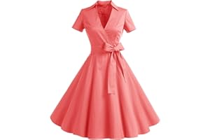 Timormode Robe Années 50's Audrey Hepburn Rockabilly Swing,Plissé Robe à Manches Courtes
