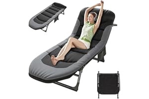 AYDFUORT Foldable Sun Lounger, Garden Sun Loungers, 6-way Adjustable Camping Bed, Folding Sunbed with Pillow and Mattress, Fishing Bed Chair Perfect for Camping, Indoor/Outdoor (190 x 65 x 30 cm) (1, Black-1)