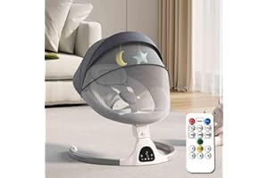UOEONR Balancelle Bebe Electrique, Transat bebe electrique avec télécommande et Bluetooth, 5 vitesses, 3 réglages de hauteur et minuterie,Transat Balancelle Bebe, jusqu’à 10 kg (Gris)