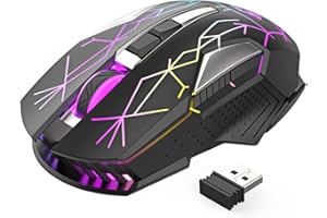 MAGIC-REFINER Mouse da gioco Wireless con Ricevitore USB da 2.4G Senza fili RGB retroilluminato a LED Risparmio Energetico 2400 DPI Clic Silenzioso ricaricabile Mouse Portatile PC/WIN/MAC - Stella Nera