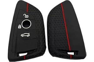 Juttzzei BMW Autoschlüssel Hülle für BMW 1 2 3 5 6 7 Series Active Tourer F21 F45 F46 F48 X1 F48 X3 X4 X5 X6 F15 F85 F15 F16 F86 Schlüsselhülle, Silikon BMW X5 Schlüssel Hülle - 3 Tasten-(Rote Linie)