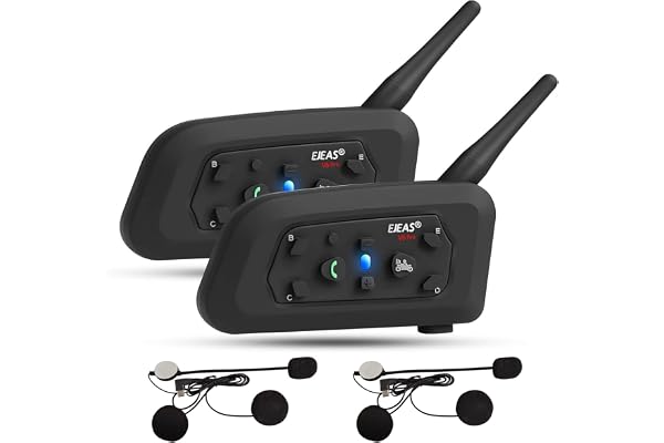 EJEAS Vnetphone V6 Lot de 2 interphones Bluetooth pour Moto 1 200 m Système de Communication 6 conducteurs avec étanche, GPS, DSP Réduction du Bruit, USB-C V6