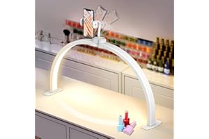 ADONAFY Half Moon Light for Nail Desk: 23" Arch Light for Nail Techs with Phone Holder for Beginner - 3 Color Modes & 10 Brightness Adjustable - Foldable Half Moon Nail Lamp for Manicure Art (Whtie, Small)