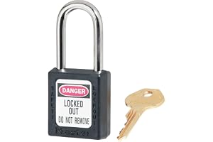 Master Lock 410BLK termoplastiskt säkerhetshänglås för mekanisk installation, svart, bygel 3,8 x 2 cm