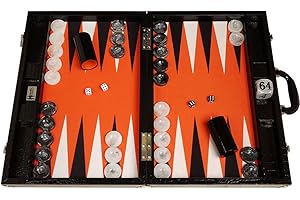 Wycliffe Brothers 21" Tournament Backgammon Set - Black Croco Board with Orange Field - Gen III