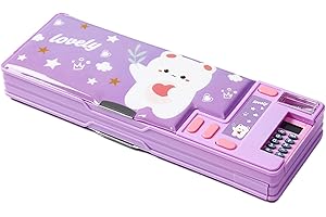 RISTPAL Pop Up Multifunction Pencil Case, Cute Cartoon Pen Box Organizer Stationery with Calculators, Sharpener, Schedule, School Supplies, Best Birthday Gifts for Kids Teens (Purple)