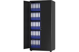 ‎VCGGAIP VCGGAIP Filing Cabinet Lockable with 4 Adjustable Shelves (180 x 80 x 40 cm) - Metal Cabinet for Office and Household | Steel Cabinet with Powder Coating - Office Cabinet with Key,Dunkelgrau