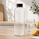 1000 ML &Ouml;l&ccedil;&uuml;l&uuml; Cam Su Şişesi Akasya Kapaklı Şeffaf Cam Matara G&uuml;nl&uuml;k Su Takip Şişesi