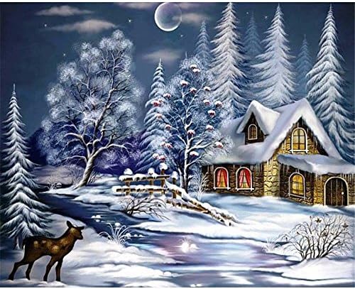 YANYANGXIN Diy Oil Paint by Number Kit,Digital Painting Suite,Adults Beginner with Brushes and Acrylic Pigment,Wall Art Artwork-snow House,band With Frame